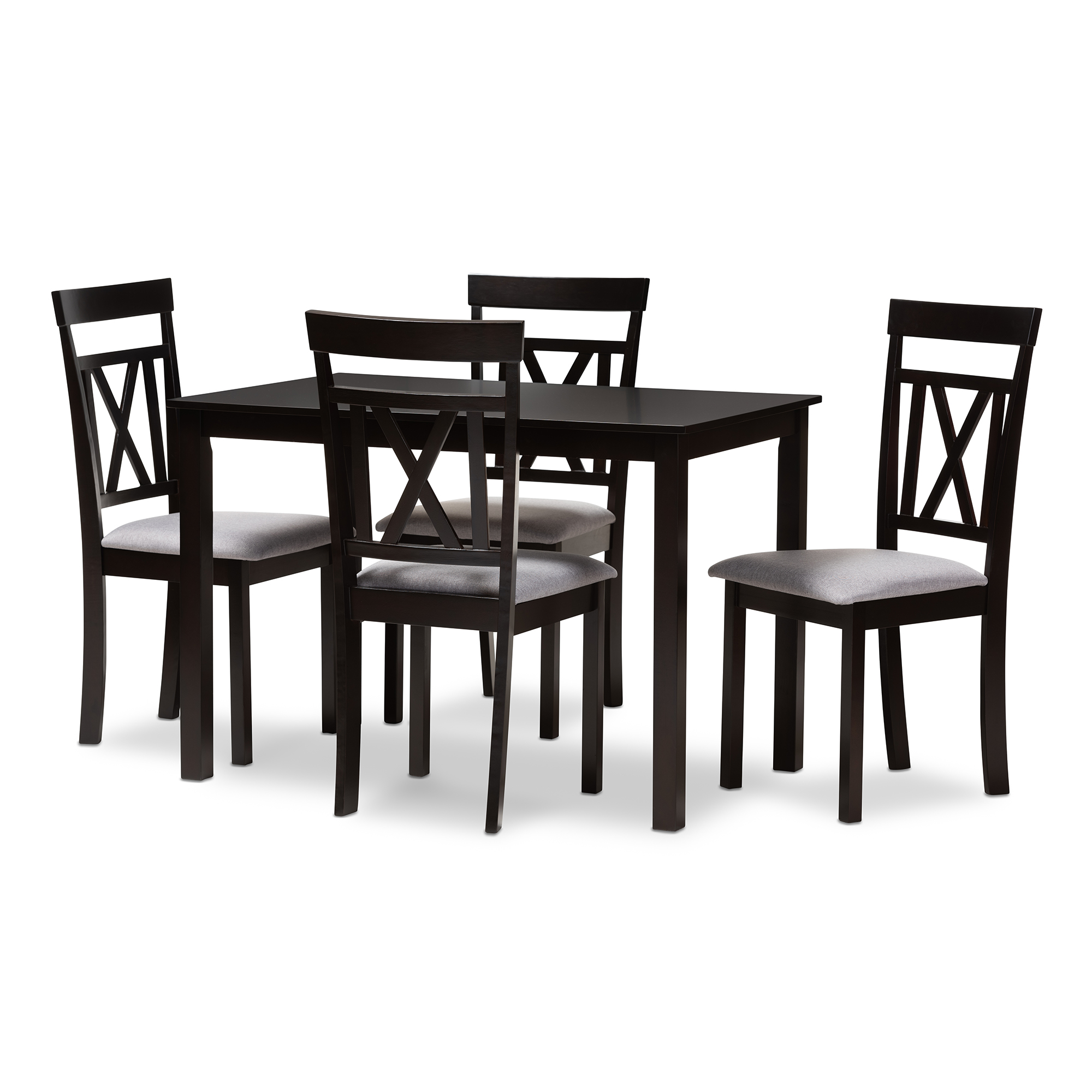 Baxton Studio Rosie Modern and Contemporary Espresso Brown Finished and Grey Fabric Upholstered 5-Piece Dining Set